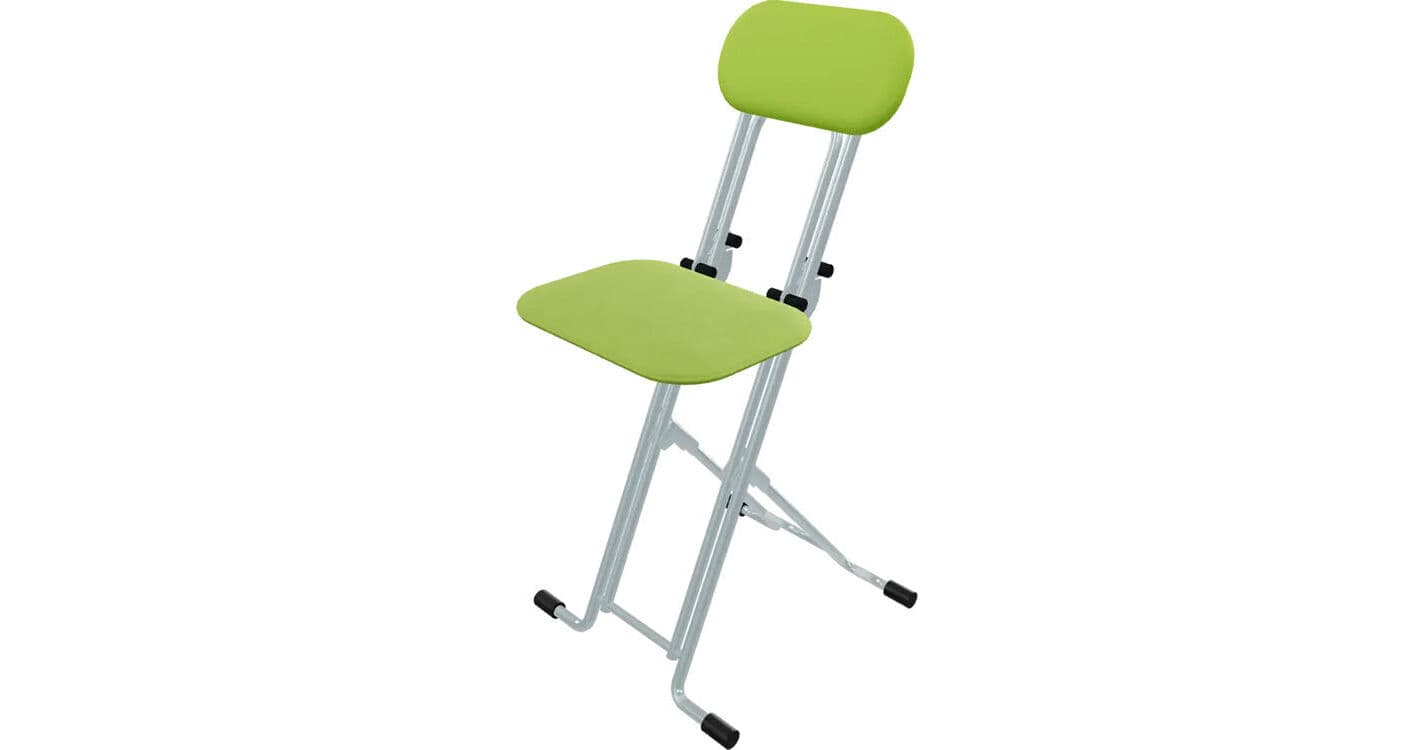 PLATEAU CHAIRS Terrace Series Folding Chair with Lime Vinyl Leather Seat & Silver Frame