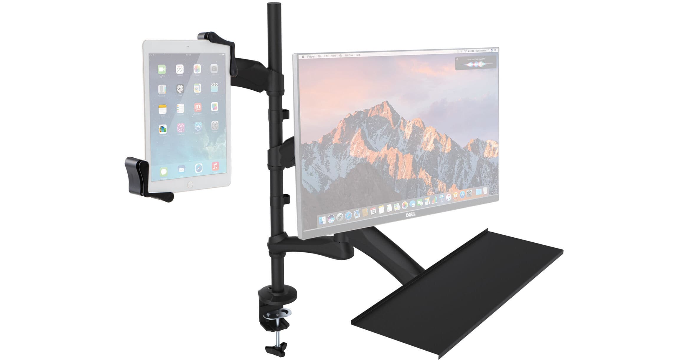 CTA Digital 2-In-1 Adjustable Monitor and Tablet Mount Stand with Keyboard Tray