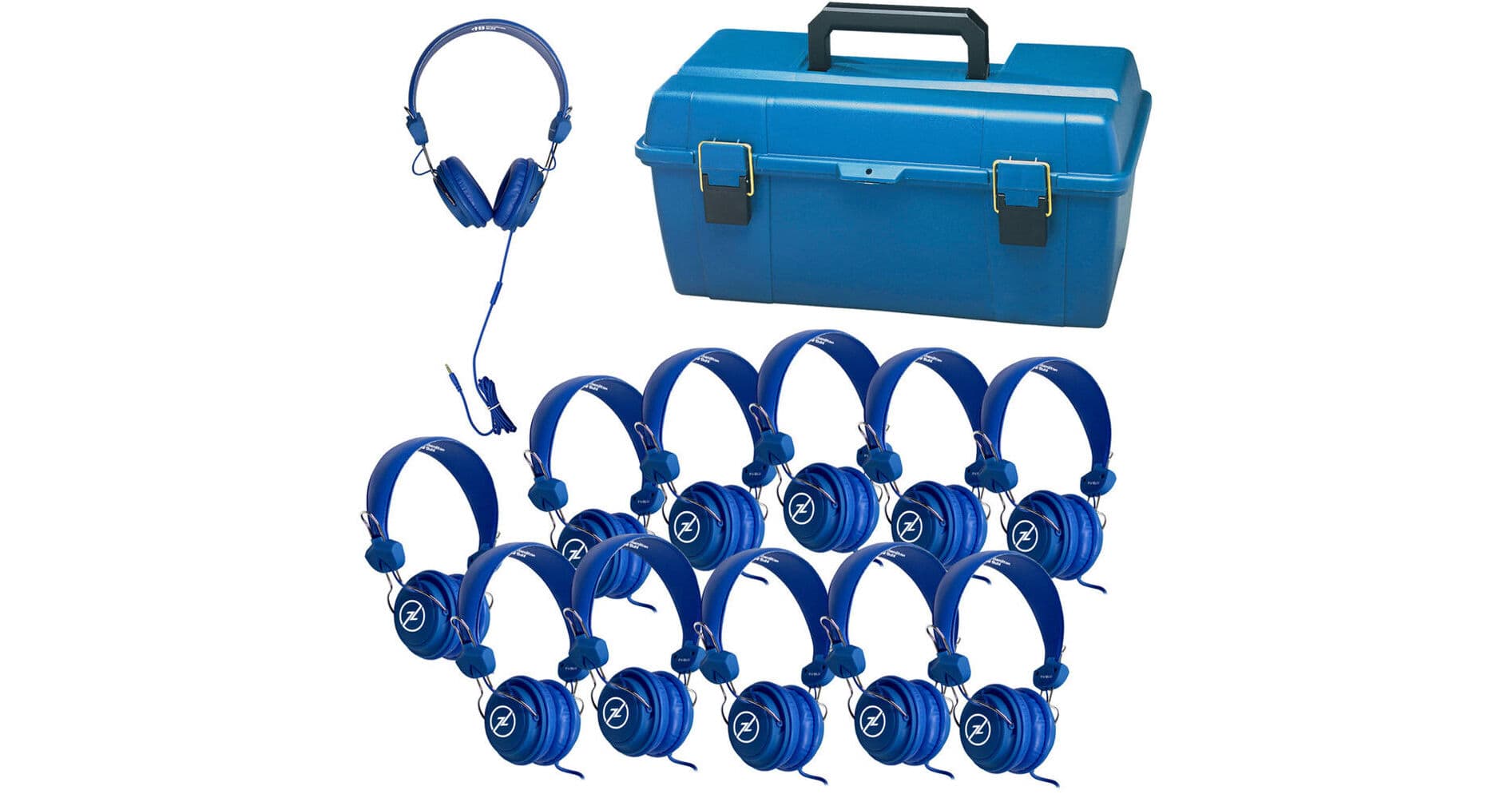 HamiltonBuhl Lab Pack of Favoritz Student Headphones with In-Line Microphones (Set of 12, Blue)