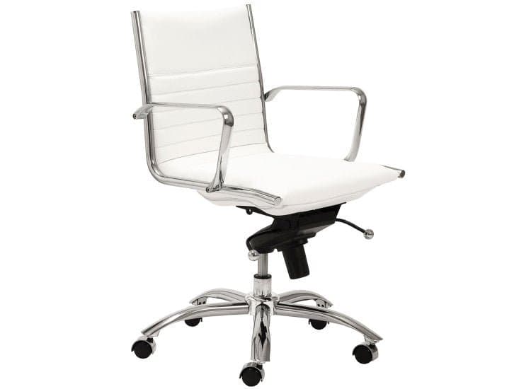 Euro Style Dirk White/Chrome Low Back Office Chair