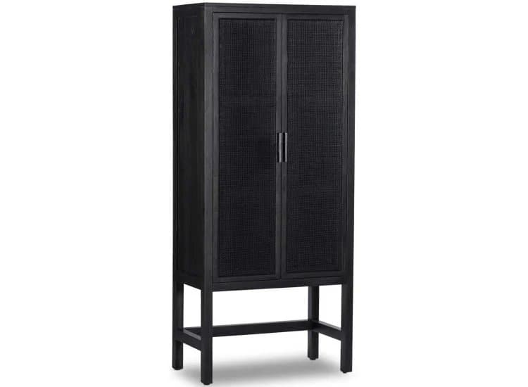 Four Hands Caprice Narrow Cabinet, Black Natural Cane