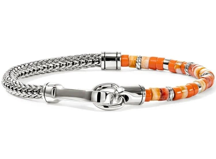 John Hardy Heishi Chain Bracelet-Size Medium-in Sterling Silver and Orange Oyster Shell