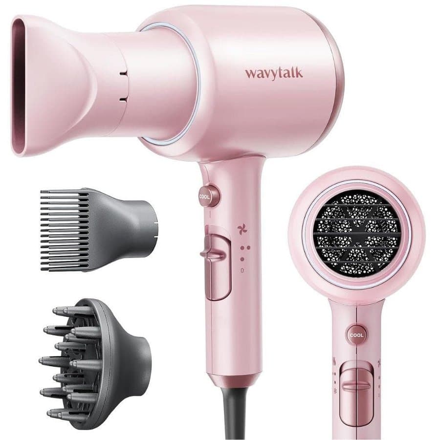 1875-Watt Professional Salon Hair Dryer with Diffuser Concentrator Nozzle, Millennial Pink