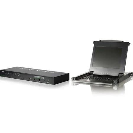Aten CL1000M 17" Single Rail LCD Console with CS1708i 8-Port IP KVM Switch and KVM Cable