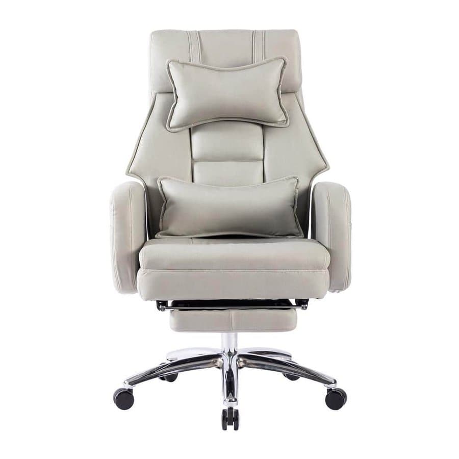 Leather Swivel Ergonomic Office Chair Executive Chairs High Back Boss Chair 155° Reclining Computer Chair, Light Gray