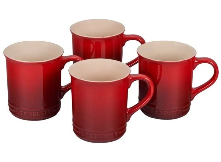 Le Creuset 14 Oz. Set Of 4 Cerise Stoneware Mugs