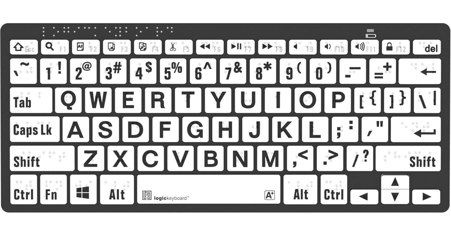 Logickeyboard Braille/LargePrint Black-on-White Wireless Keyboard (Windows, US English)