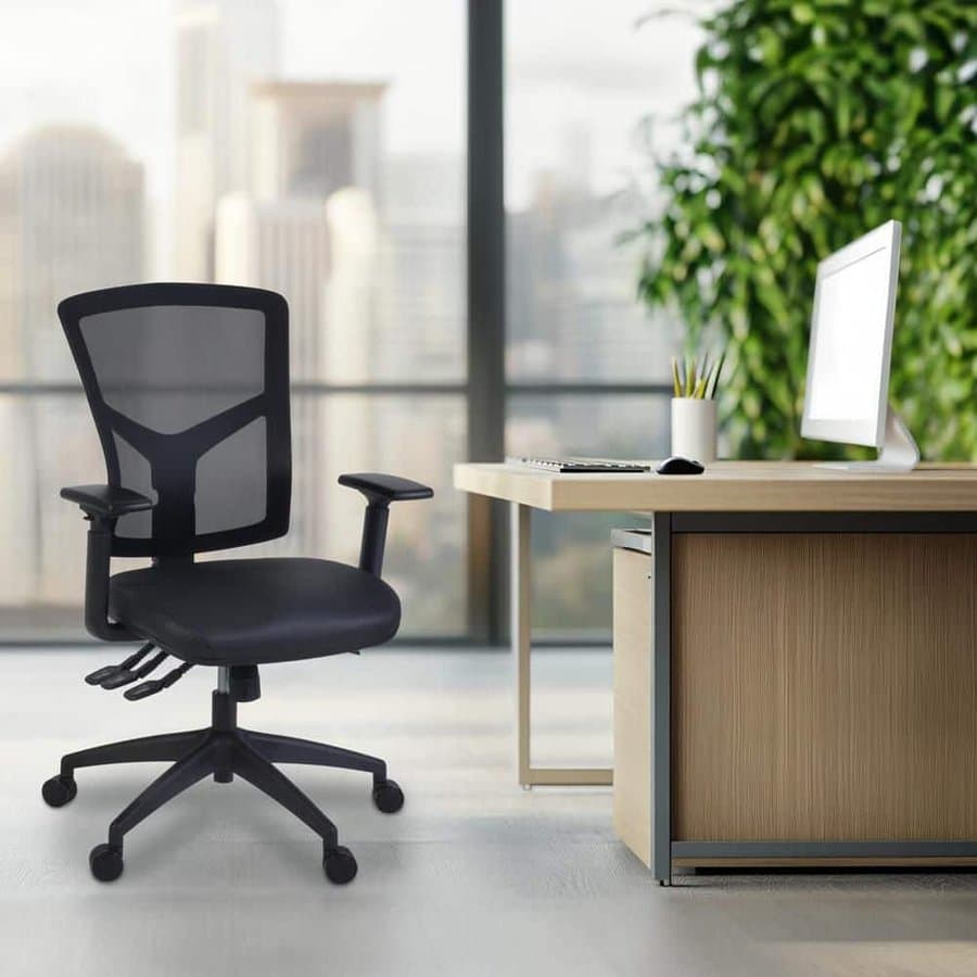 Vinyl Ergonomic Mesh High-Back Multi-Function Task Chair, Black with Adjustable Arms