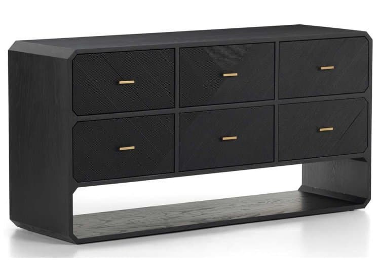 Four Hands Caspian Dresser with 6 Drawers, Black Ash Veneer