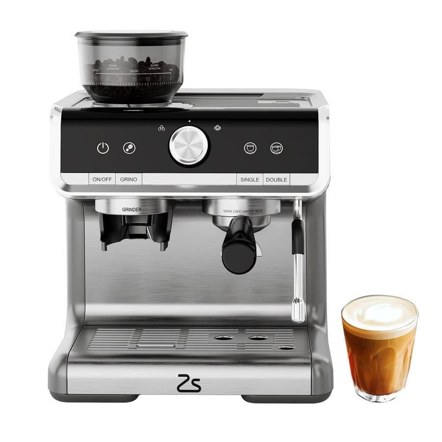Garvee 20 Bar Espresso Machine with Built-in 30-Setting Grinder and 2.8L Removable Water Tank/ 1450w Stainless Steel Coffee Maker with Steam Milk Frother and Adjustable Shot Volume-Home and Office Barista Silver