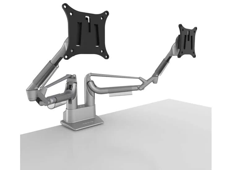 Kanto Dual Arm Desktop Mount for Computer Monitors 17in-32in, Silver
