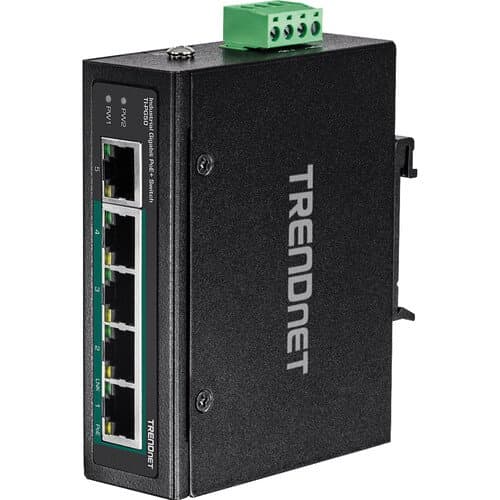 TRENDnet TI-PG50 5-Port Gigabit PoE+ Complaint Unmanaged DIN Rail Industrial Switch