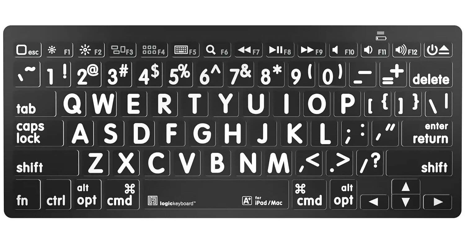 Logickeyboard Large Print Bluetooth Mini Keyboard (White on Black, American English)