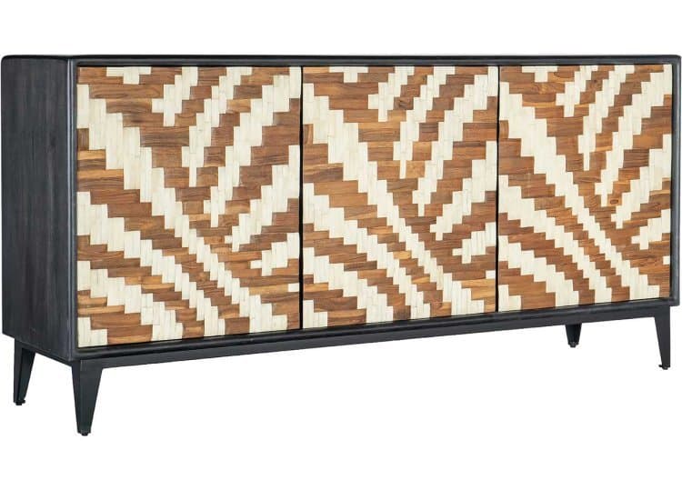 Hooker Furniture Commerce and Market Entwined Credenza in Black Natural Wood | Bone Inlay