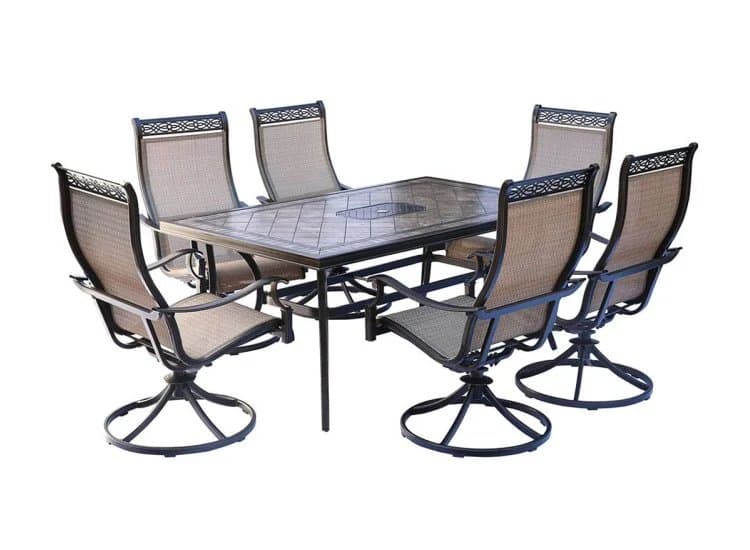 Hanover Monaco 7-Piece Dining Set With Six Swivel Rockers And A 68" x 40" Dining Table