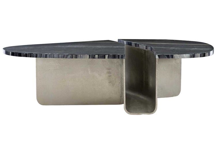 Bernhardt Tegan Cocktail Table in Black Forest Marble | Shiny Nickel