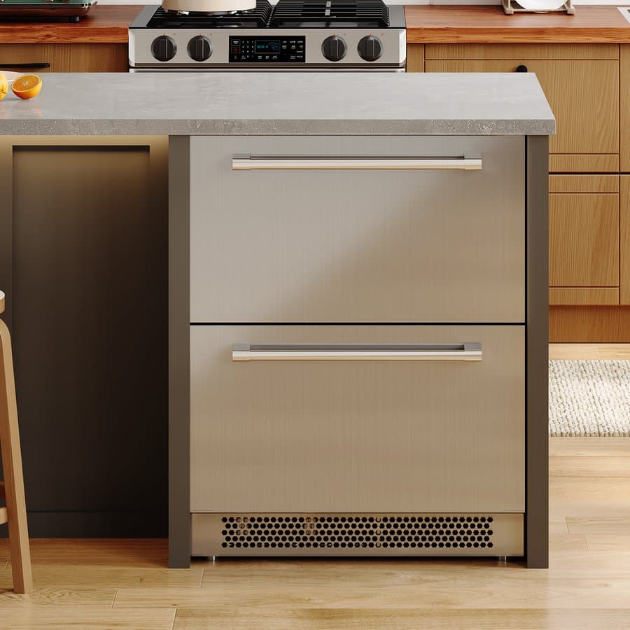 Under Counter Drawer Fridge, 24 Inch Stainless Steel Beverage Refrigerators with Dual Drawers, LED Touch Panel and Adjustable Storage, Frost-Free for Indoor or Outdoor Use, Low Noise, 34℉-72℉ P000002943WFYYGL01