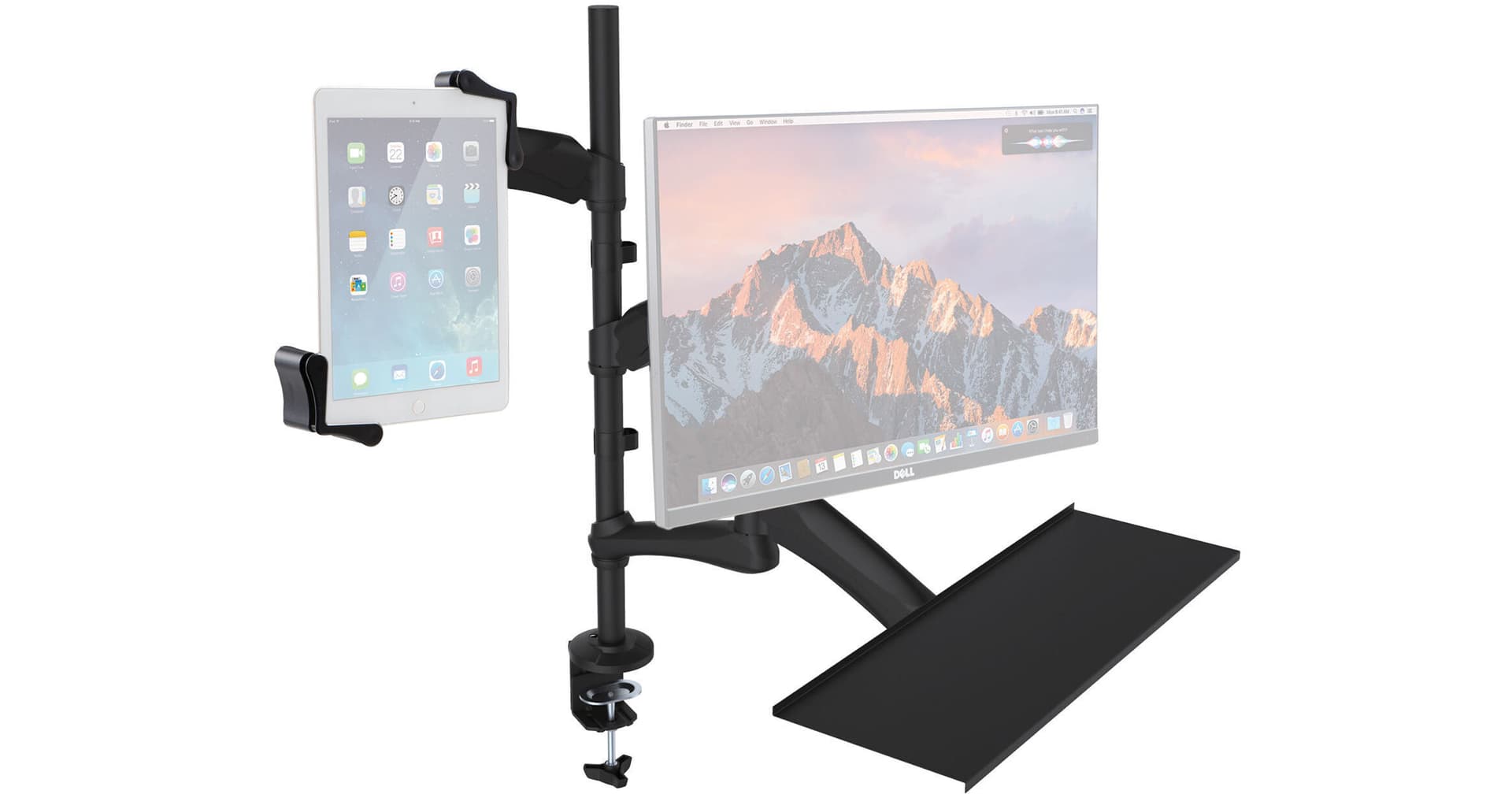 CTA Digital 2-In-1 Adjustable Monitor and Tablet Mount Stand with Keyboard Tray