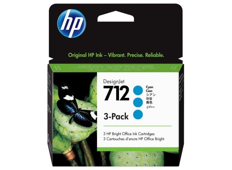 HP 712 29ml DesignJet Ink Cartridge in Cyan (3-Pack)