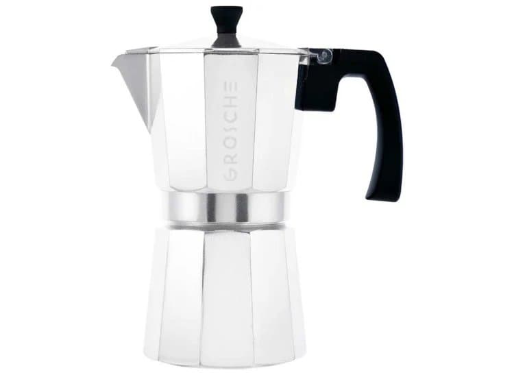 GROSCHE MILANO Stovetop Espresso Maker - Moka Pot 9 Cup - Silver