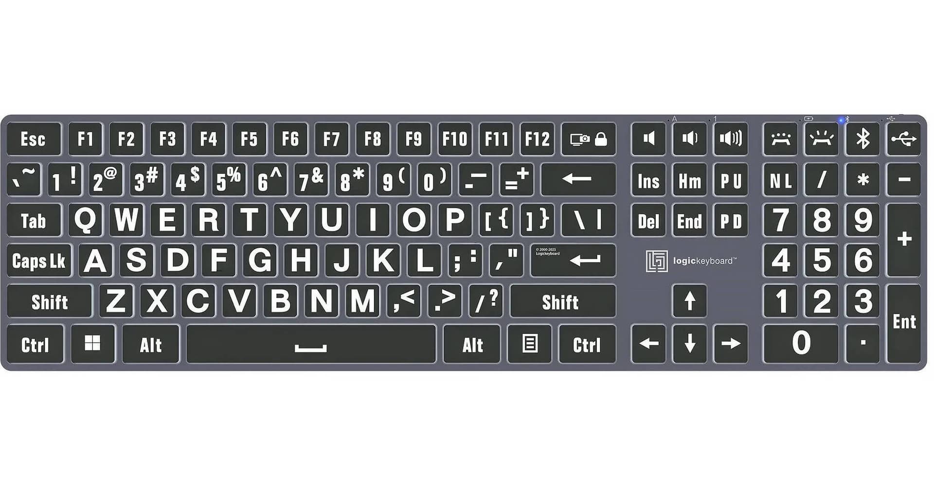 Logickeyboard TITAN Large-Print White-On-Black Wireless Keyboard (Windows, US English)