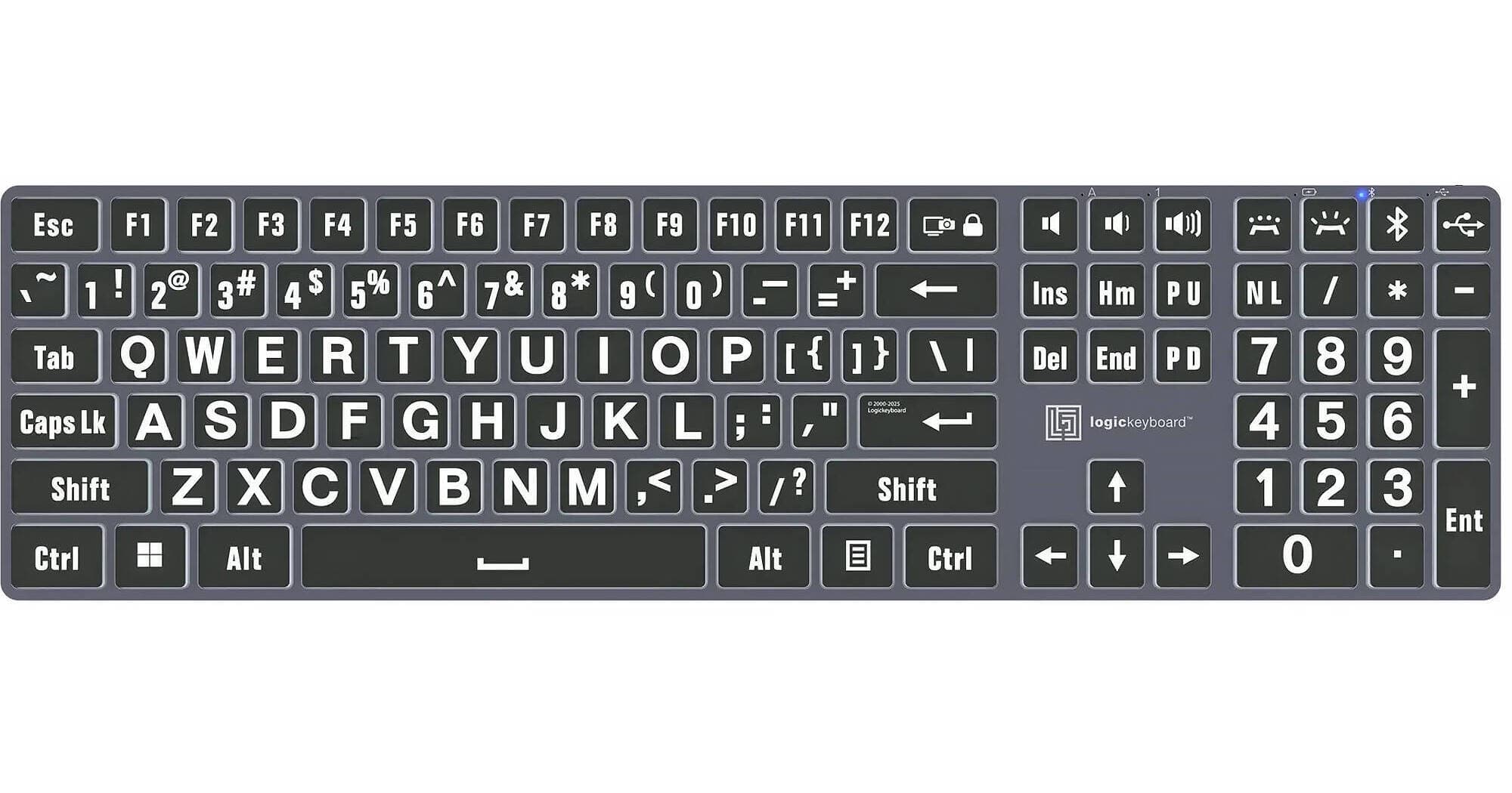 Logickeyboard TITAN Large-Print White-On-Black Wireless Keyboard (Windows, US English)