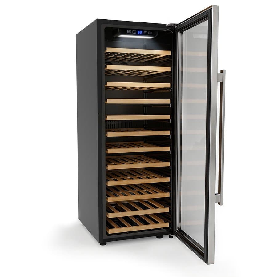 7 Cu.Ft. 80 Bottles Single Zone Freestanding Wine Cooler, Black With 12-Tier Wood Shelves