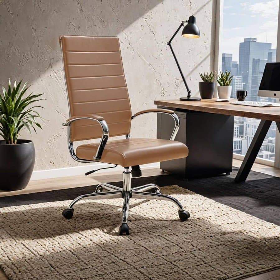 Benmar Faux Leather Swivel Ergonomic Office Chair, Brown