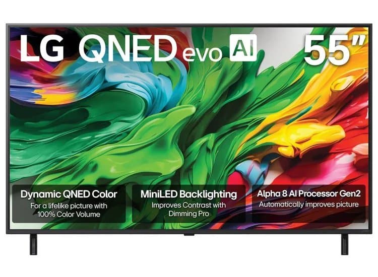 LG QNED85A Series TV 55-Inch Mini LED 4K Smart with evo AI, Black