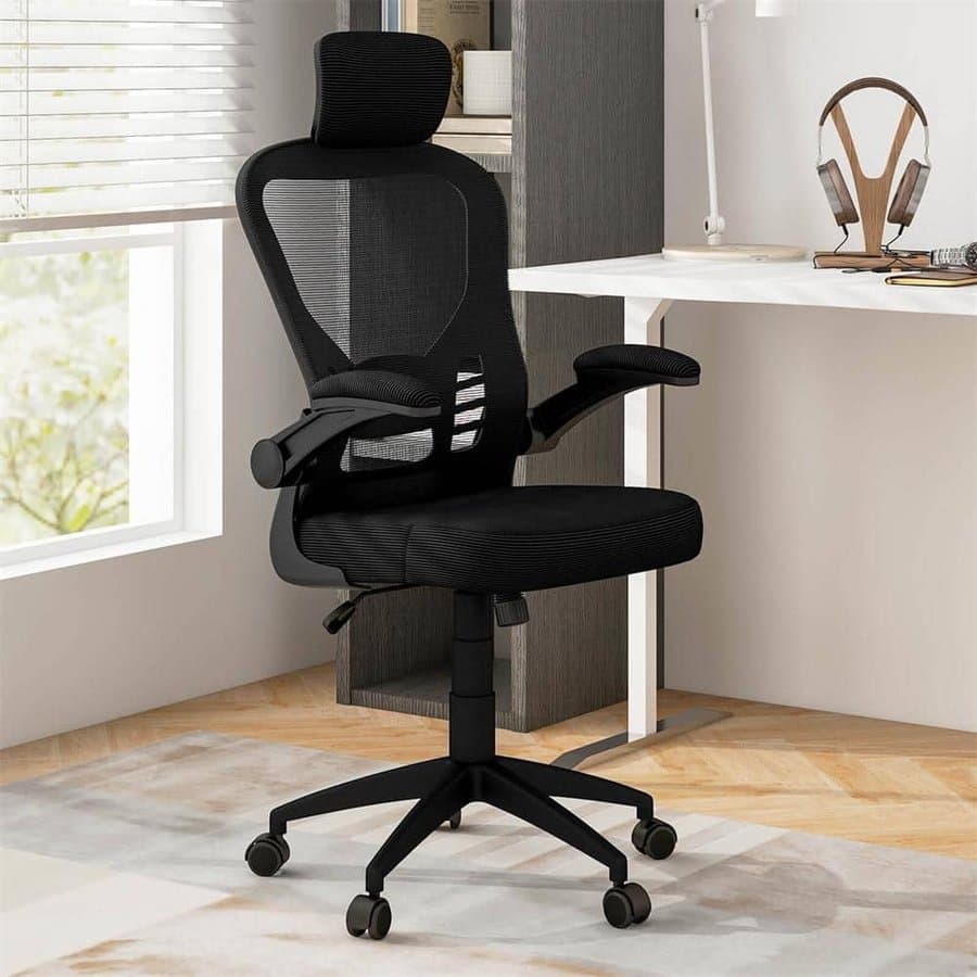 S-Series Mesh Seat Adjustable Height Lumbar Support Ergonomic Office Chair, Black with Flip-Up Arms