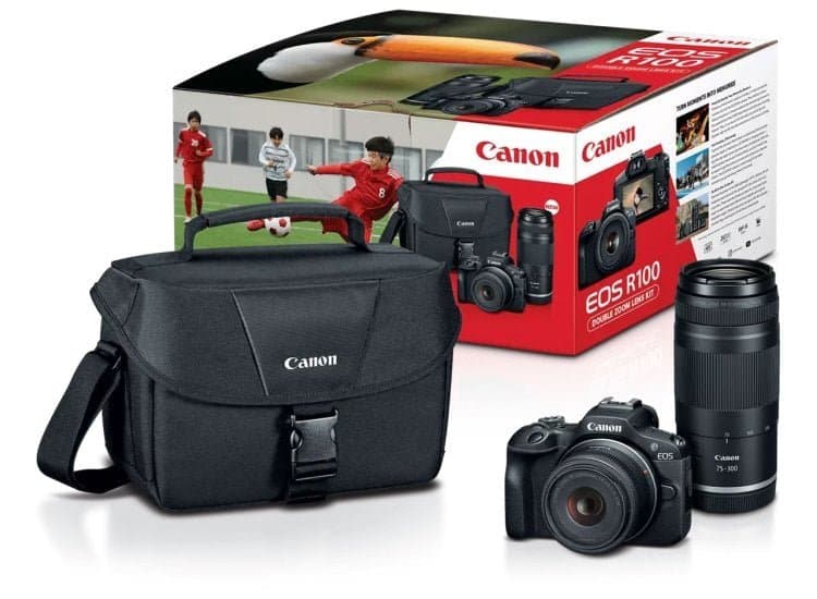 Canon EOS R100 Digital Camera Mirrorless with 75-300mm and 18-45mm Lenses