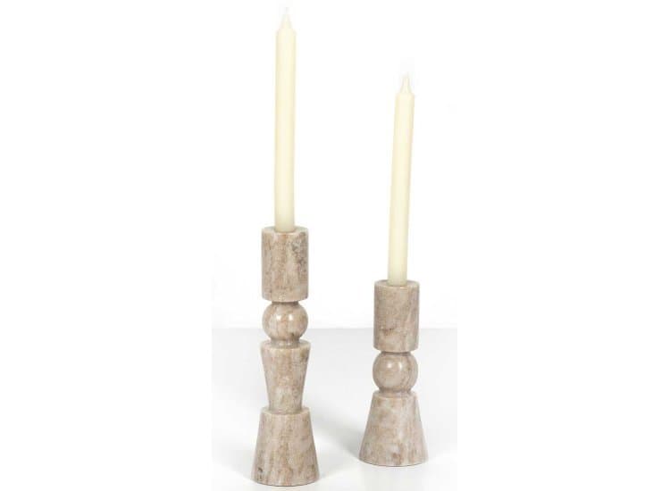 Four Hands Rosette Taper Candleholder, Creamy Taupe Marble Solid