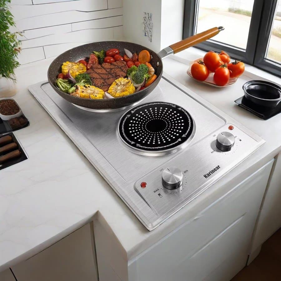 Karinear 2 Burner Electric Cooktop 12 Inch 2600W Stainless Steel Electric Stove top Wayfair-KNC-PF302SX