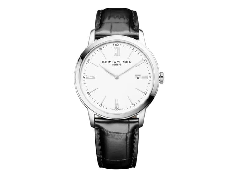 Baume & Mercier Classima Quartz White Dial Black Leather Strap Watch, 42mm