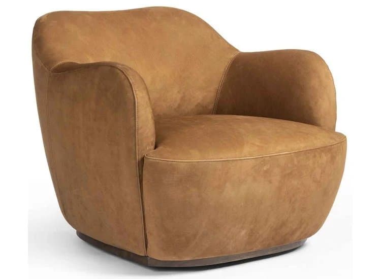 Four Hands Julius Swivel Chair, Nubuck Cognac Leather