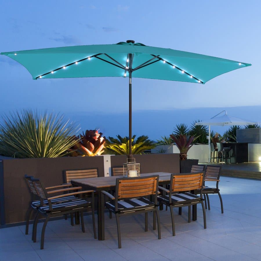 ACEGOSES 10-ft Steel Blue Push-button Tilt Market Patio Umbrella with Lights