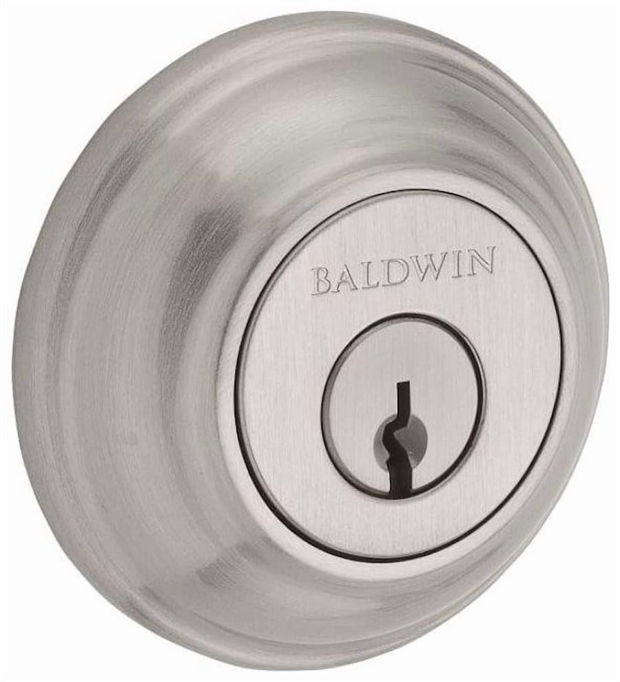 Baldwin Reserve SCTRD150S Single Cylinder Traditional Round Deadbolt with 6AL Latch; Dual Strike; and SmartKey Satin Nickel Finish