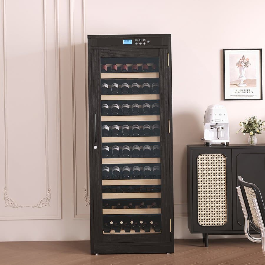 Intelligent Temperature-Controlled Multi-Tiered Wood Wine Cabinet