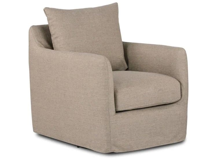 Four Hands Banks Slipcover Swivel Chair, Alcala Taupe Fabric
