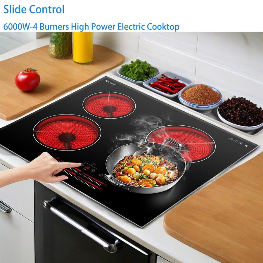 Karinear 4 Burner Electric Cooktop 24 Inch 6000W Slide Control Wayfair-KNC-D46063-BB