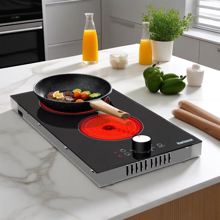 Karinear 2 Burner Electric Cooktop 12 Inch 2000W with Plug Individual Temperature Control Wayfair-KNC-D22082-UL