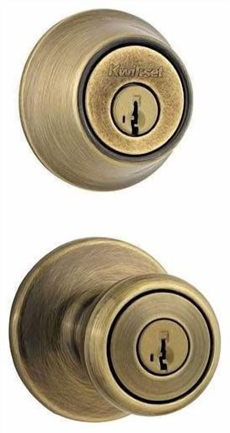 Kwikset 690T-5S Combo Keyed Entry Tylo Knob with Single Cylinder Deadbolt SmartKey with RCAL Latch and RCS Strike Antique Brass Finish
