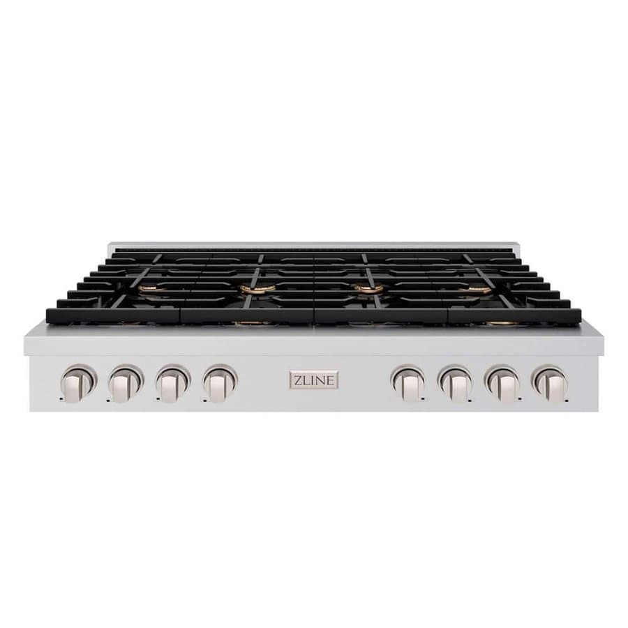 Paramount 48 in. 8-Burner Porcelain Cooktop with Brass Burners, Stainless Steel