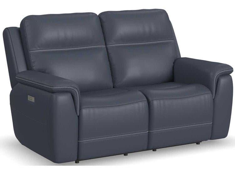 Flexsteel Sawyer Blue/Gray Leather Power Reclining Loveseat w/ Power Headrests & Lumbar
