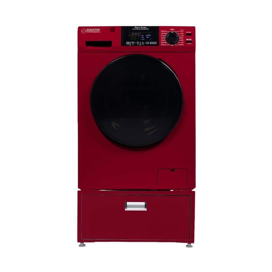 1.62 cu. ft. 110-Volt Vented/Ventless Sani Washer Dryer Combo Pet Cycle Plus Pedestal, Merlot