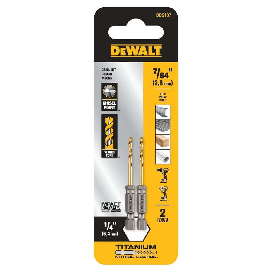 DEWALT 2 -Piece x Titanium nitride coated HSS Jobber length Twist Drill Bit