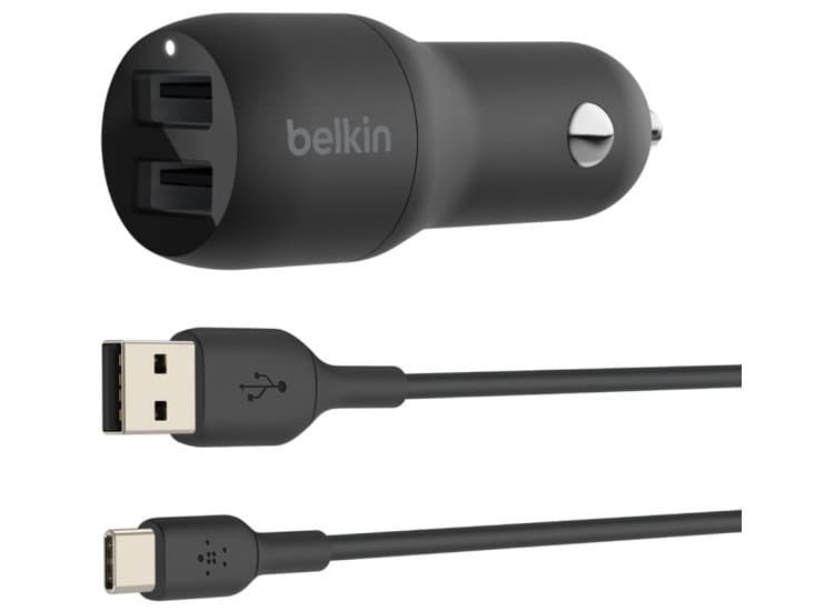 Belkin BOOST UP CHARGE Dual USB-A Car Charger 24W + USB-A to USB-C Cable