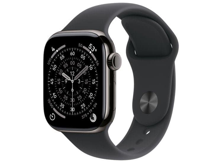 Apple Watch Series 11 GPS & Cellular 46mm Slate Titanium Case with M/L Black Sport Band