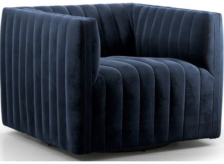 Four Hands Augustine Swivel Chair, Sapphire Navy Fabric