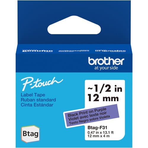 Brother Btag Label Tape for P-Touch PT-N10, PT-N20 & PT-N25BT (Black on Purple, 0.5" x 13.1')